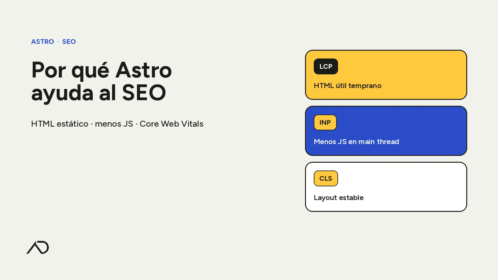 Portada: Por qué Astro ayuda al SEO — HTML estático, menos JS y Core Web Vitals (LCP/INP/CLS)