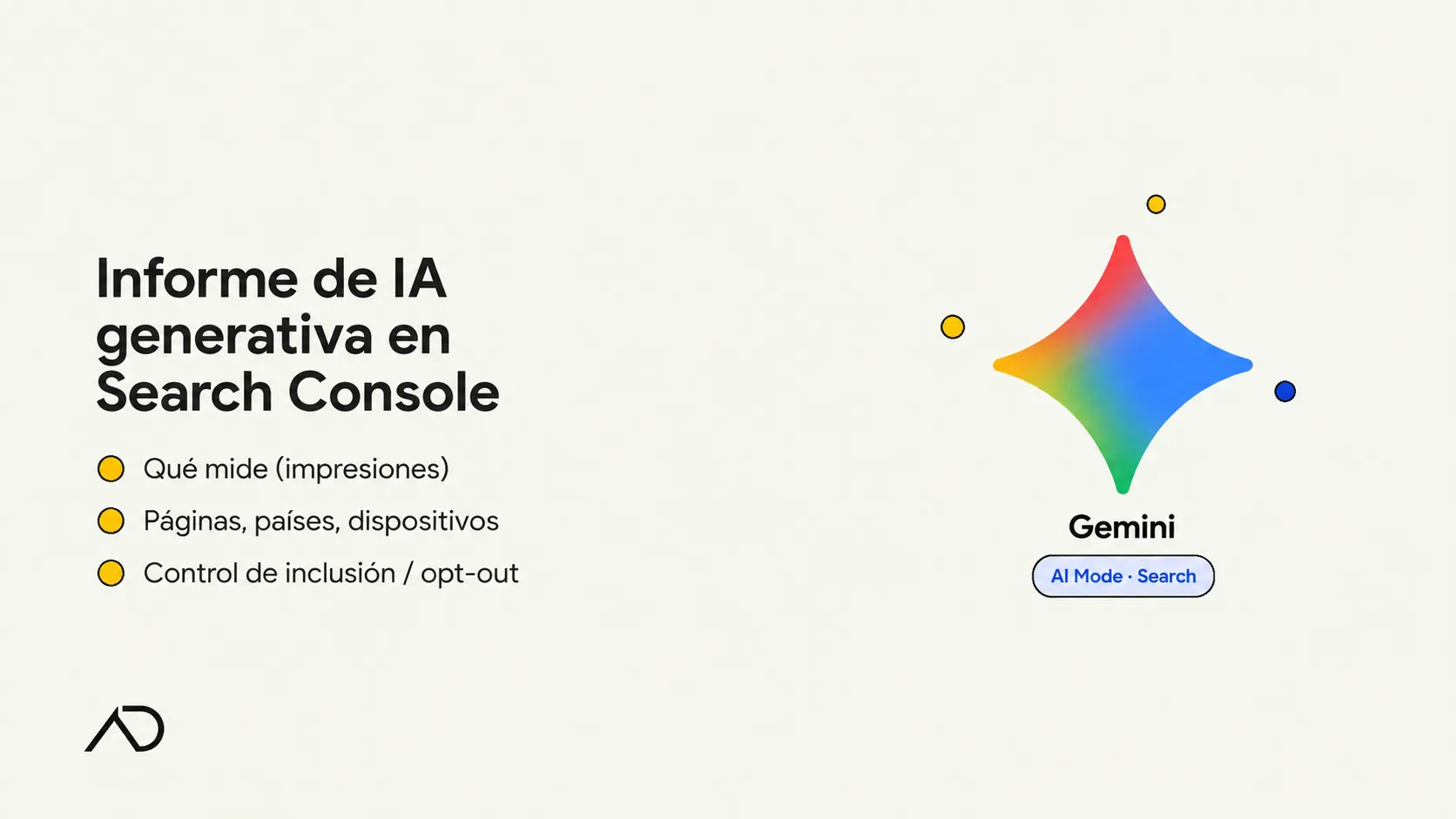 Tapa: Informe de IA generativa en Search Console con logo Gemini