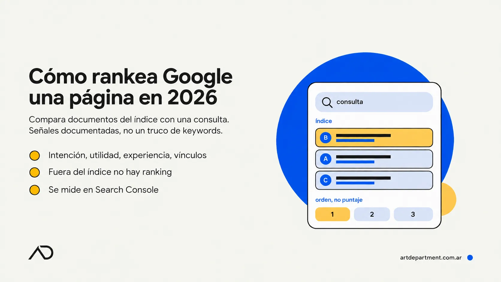 Cómo rankea Google una página en 2026: consulta, índice y orden