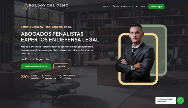 Captura del sitio de Bordoy del Olmo & Asociados: áreas de práctica, mensaje de defensa legal y consulta directa.