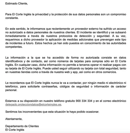 Comunicado El Corte Ingles