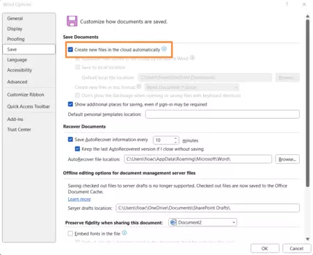 Save Options Microsoft Word